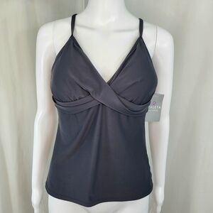 Athleta Gray Swim TANKINI TOP Womens Sz 34 D/DD Built-in Bra Pads Underwire NWT
